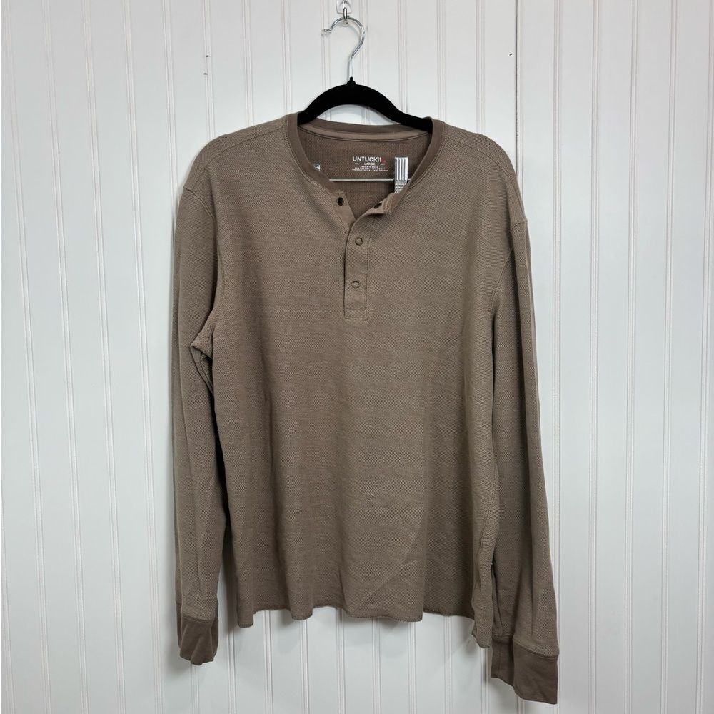 UNTUCKit Men's Tan/brown Long Sleeve Henley cotton/modal blend Shirt